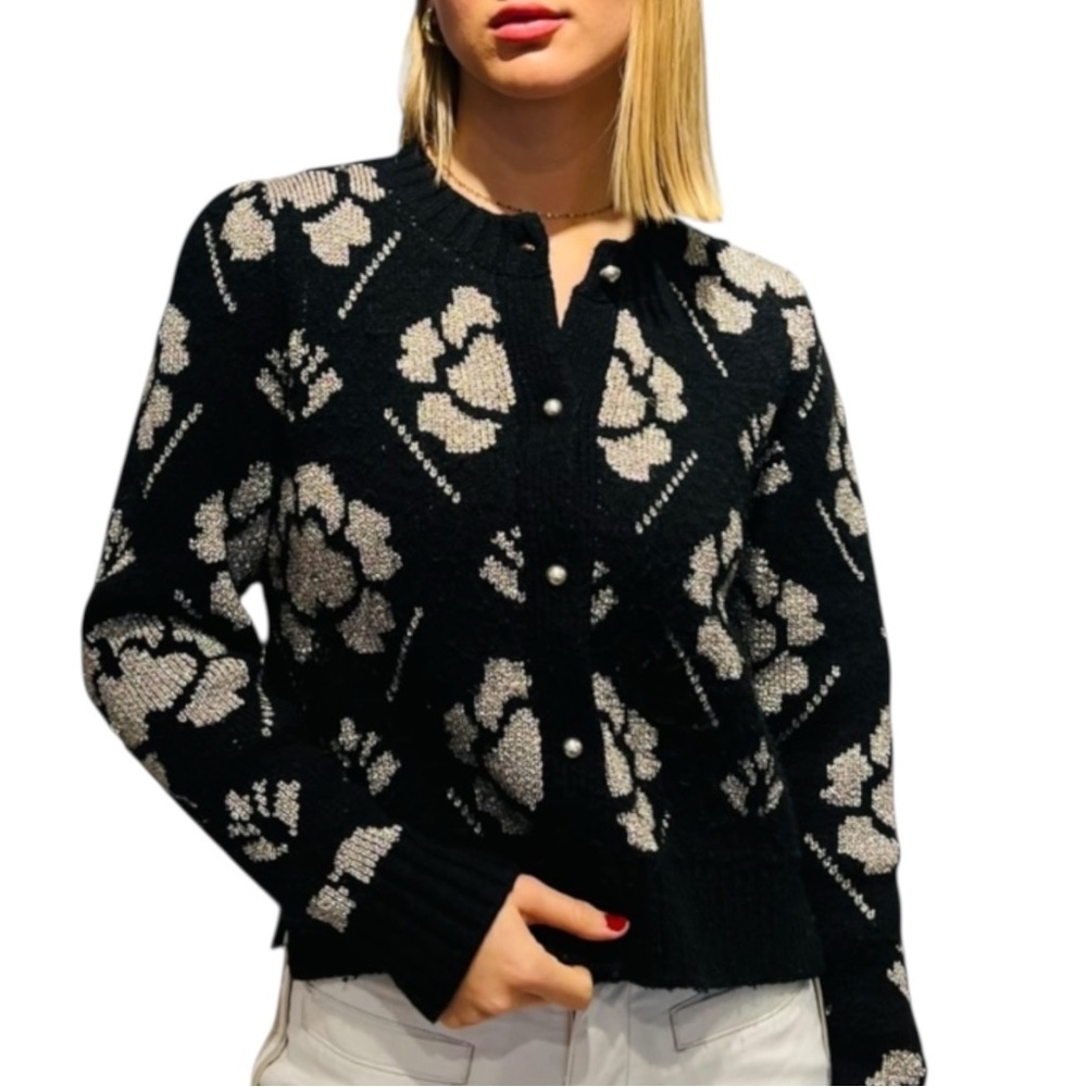 Zara Black and Gold Floral Cardigan Size XL